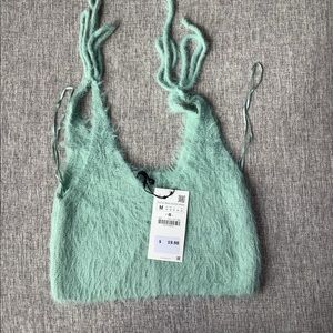 Zara fuzzy soft seafoam green mint crop bralette